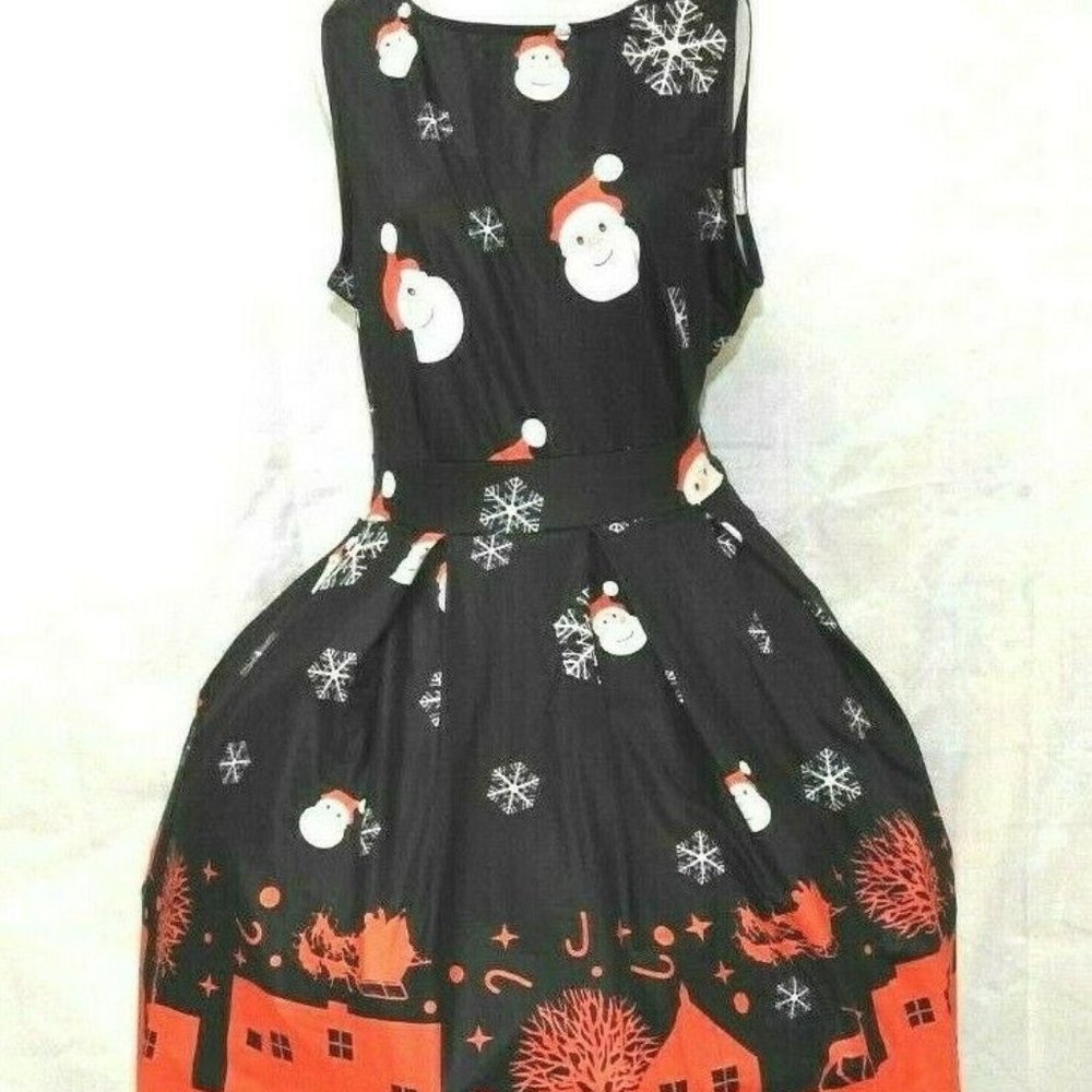 Leo Rosi Womens Christmas Holiday Dress Navy Santa